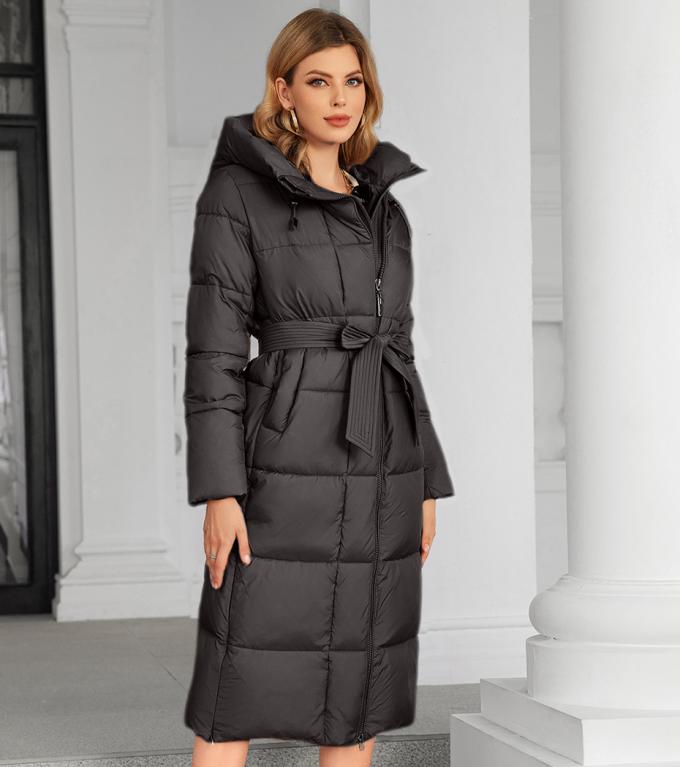 women long coat，winter warm coat，down or biodown or bio fluff coat, for winter, hooked water proof and windproof