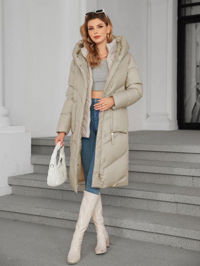 Detachable Lining Fashionable Thickened Down Jacket, down jacket, long women coat，for cold winter, hooked, warmest coat, unique fashion, waterproof, light colour