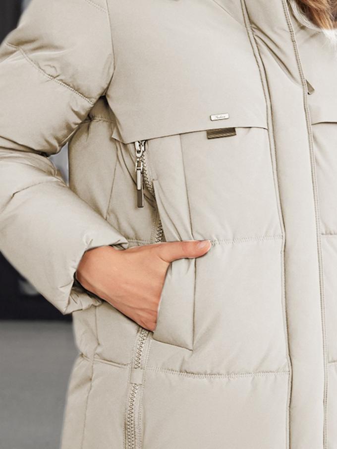 Classic Four Pocket Mid-Length Thickened Down Jacket, machine washable, woman winter coat, down jacket, bio down jacket, dark colour，bio fluff coat