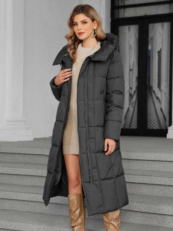 long women jacket, for cold winter coat, hooked, lower knees length, dark colours, Winter Warmth Graphene Self Heating line，