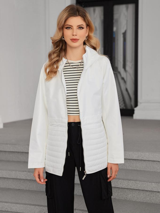 Ultimate Transitional Short Length Coat Outerwear For Spring / Autumn，with drawstrings，Figure-flattering design，Mix-and-match fabric design