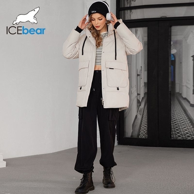 kopen Zwarte down jacket met hoed vrouwen stand-up kraag online manufacture