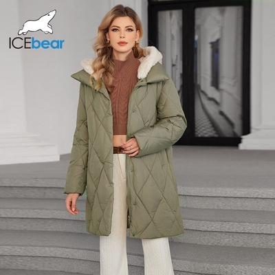 Buy Artificial Fur Hook Mid Length Down / Cotton Jacket With Diamond Shaped Pattern And Detachable Mink Fur Hat online manufacture