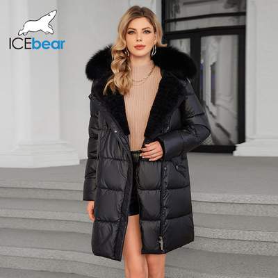 Luxurious Real Fox Fur Collar Mid Length Down / Cotton Jacket With Oblique Placket Design Showcasing Unique Elegance