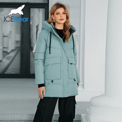 Bio Down Jacket Hood Mid-length Warmth Meets Fashion Classic Woman Coat Middle Length Big Pockets Thick Material