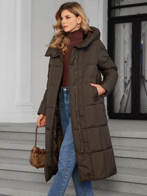 Long Length Woman Winter Coat With Self-heating Lining And Undetachable Hat Type