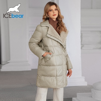 جیب های چندگانه جیب های لوکس متوسط پایین / ژاکت پنبه ای با طوق پوست روباه واقعی و طراحی پلکت شیب دار