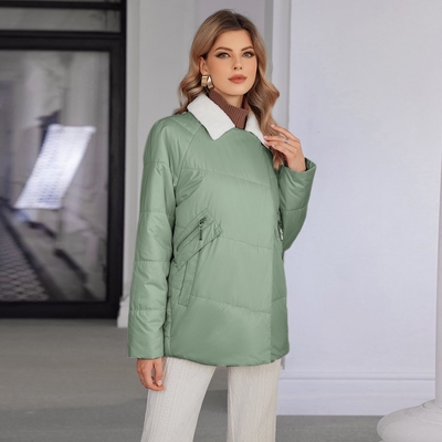 Padded coat, Woman Sping Autumn Coat For Mid-Aged Women, big size, voor Europa winter, korte jas, dubbele zakken, imitatie geiten bont