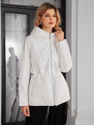 Moderate Style Short Length Coat Short and Sophisticated,Clothes with drawstrings, Figure-flattering design, Fabric panel style