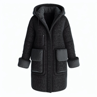 Stay Warm and Stylish in this Long Sleeve Woman Winter Coat with Big Pockets