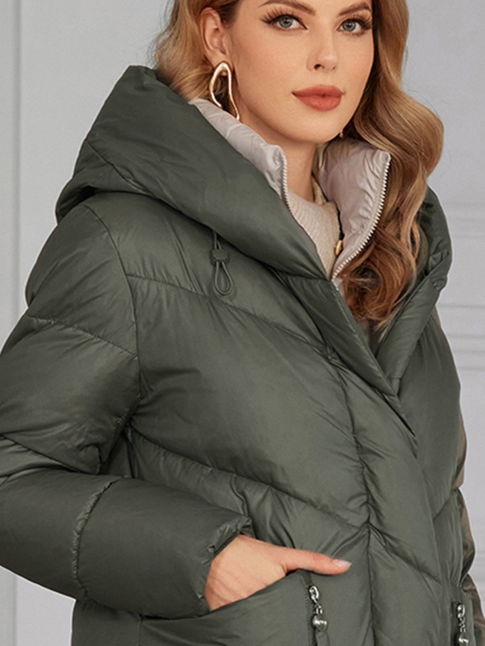 Detachable Lining Fashionable Thickened Down Jacket, long women coat，for cold winter, hooked,  machine washable, regular fit for daily wear